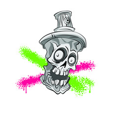 Spray crumpled skull, cartoon image for print, paint jet 