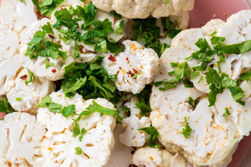 Cauliflower steak cooking. Healthy eating, plant-based diet. Vegetarian organic food.