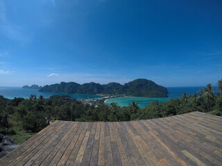 The top of the viewpoint of Phi phi Island at Andaman sea in Thailand