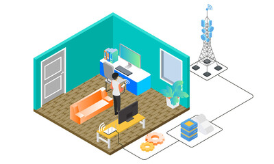 Obraz premium Isometric style illustration of a room with wifi