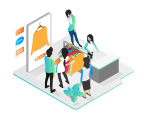 Flat style illustration of shopping in online store via smartphone