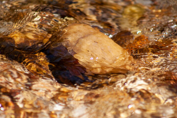 close up of a rock in stream.