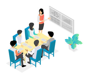 Isometric style illustration of rising business statistics presentation