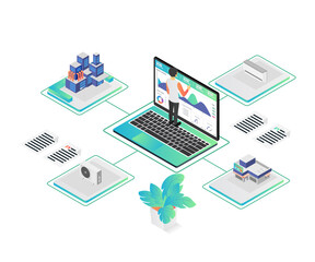 Isometric style illustration of statistical data on the use of power tools