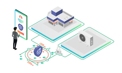 Isometric style illustration of electric power user account security