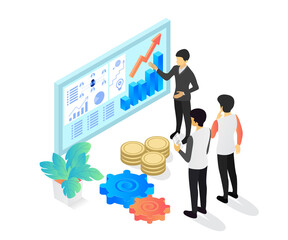Isometric style illustration of rising business statistics presentation