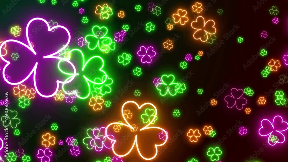 Poster abstract motion festive green colorful glowing shine three leaf clover lines neon lights flying forw