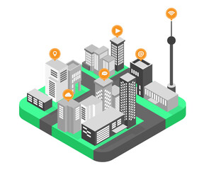 Isometric style illustration of office building map with icon