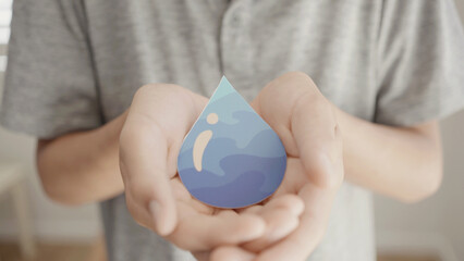 Hands holding water drop, world water day,  sanitation, hand sanitizer, CSR, save water, clean renewable energy, world water day, drop of life concept