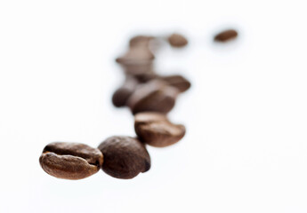 Roasted coffee beans isolated on white background