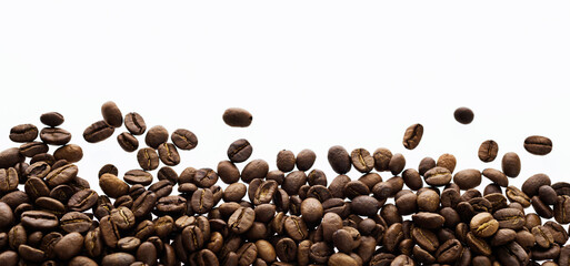 Large group of coffee beans isolated on white background