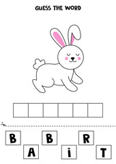 Spelling game for kids. Cute cartoon rabbit.