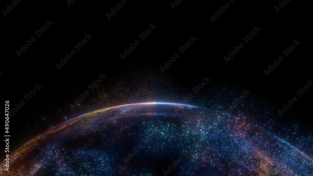 Poster glowing sphere with a map of the world from particles