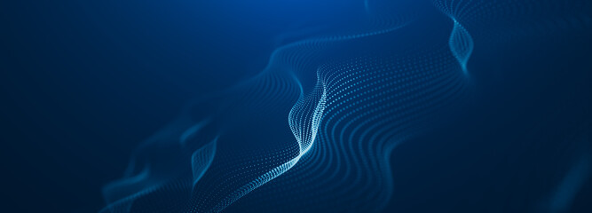Beautiful blue abstract wave technology background with light digital effect corporate concept 3d render