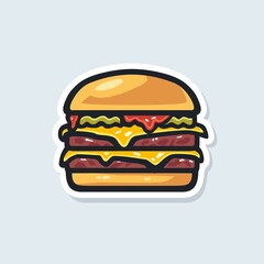 Double Cheese Burger vector illustration template. Can be used for labels, badges, advertisements, or signs. Delicious fast food sticker design.