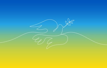 One line flying dove as peace symbol. No war sign. Simple line drawing of no war sign, Support Ukraine. Abstract vector illustration