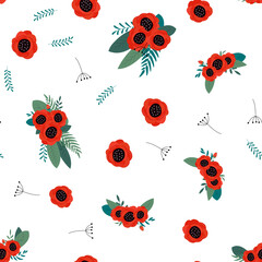 Seamless Pattern Background with Simple Flower Design Elements. Illustration