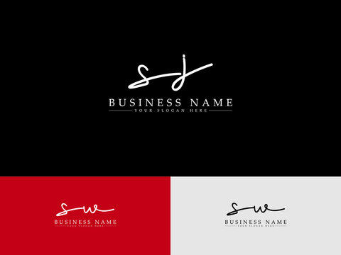 Signature SJ Letters Logo, initial Sj js Signature and Handwriting Logo Design For modern corporate wedding brand