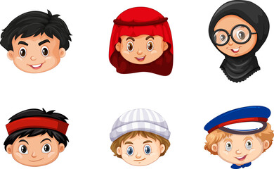 A Set of kid's head emotion on white background