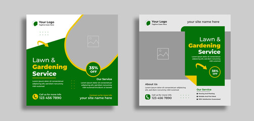 Lawn garden or landscaping service social media post and squar web banner template