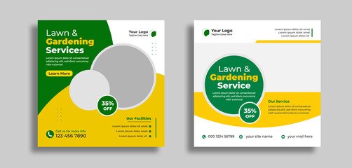 Lawn garden or landscaping service social media post and squar web banner template