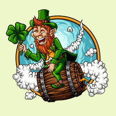 leprechaun flying with beer keg vector illustration