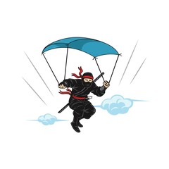ninja doing skydiving character mascot logo vector illustration