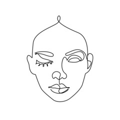 Female Abstract Face Continuous Line Drawing. Minimalist Fashion Concept, Woman Beauty Line Art Drawing. Abstract Vector Illustration of Contemporary Female Portrait.