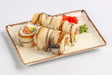 Japanese traditional roll with salmon and eel