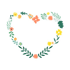 Floral decorative heart from leaves and flowers for cards and invitations. Illustration