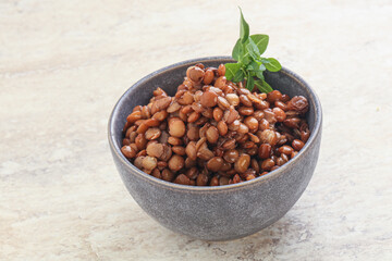 Boiled lentil in the bowl