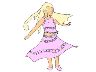 beautiful girl athlete dancing in a short dress, dance, in a short skirt, illustration, woman, figure, slender girl