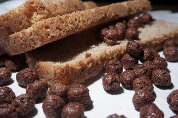 Fresh bread on the table close-up. Healthy eating and the concept.