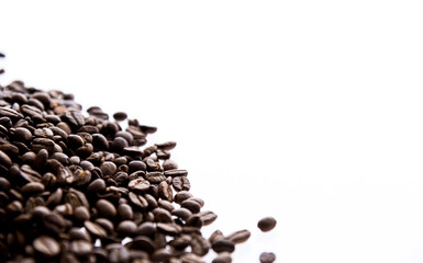 Roasted coffee beans isolated on white background