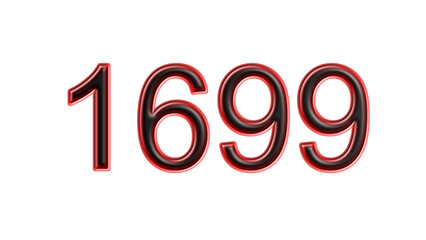 red 1699 number 3d effect white background