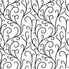 Obraz premium hand drawn smooth lines branches seamless pattern of abstract botanical elements