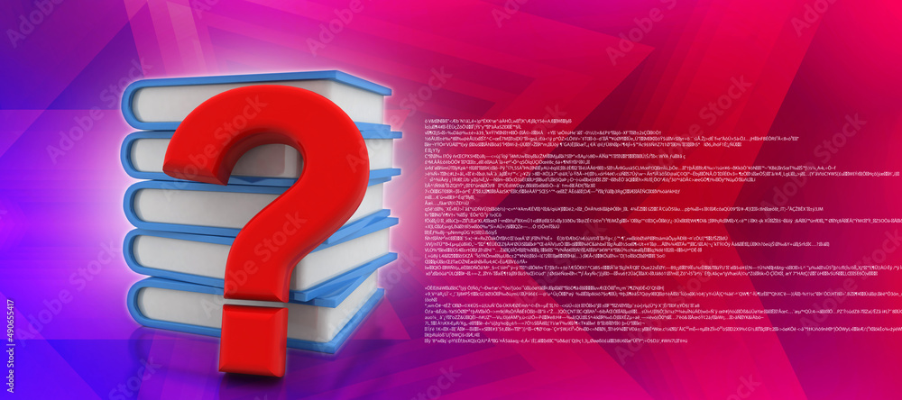 Poster 3d rendering books with question mark symbol