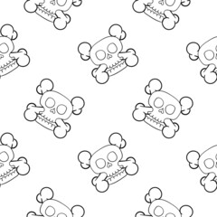 skull hand drawn seamless pattern on white background