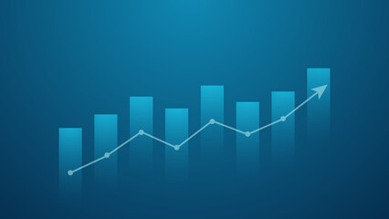 bar chart with uptrend arrow on green lighting background. business growth and financial planning effectiveness concept