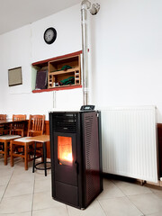 pellet heater flames hot in winter day