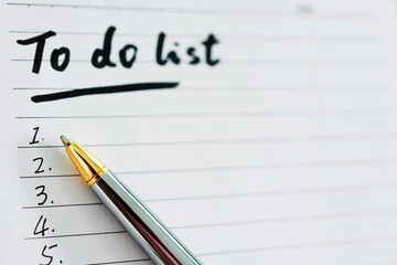 To do list with pen closeup