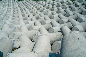 Focus concrete block breakwater (tetrapod) port of the Loc An to protect tsunami.