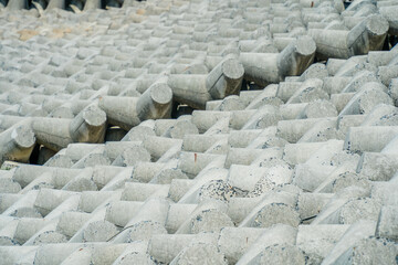 Focus concrete block breakwater (tetrapod) port of the Loc An to protect tsunami.