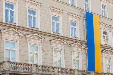 Poland, Krakow, Main Market, March 2022, Ukrainian Flag