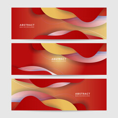Modern abstract dark red banner background. Set of Wave papercut red and yellow colorful Abstract wide banner design background