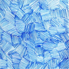 Crayon hatching. Raster blue background. Colorful abstract texture. Hand drawn scribbles.