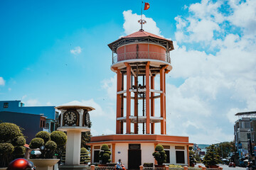 Focus Round house with clear blue sky and cloudy, this is a historical place in Ba Ria city.