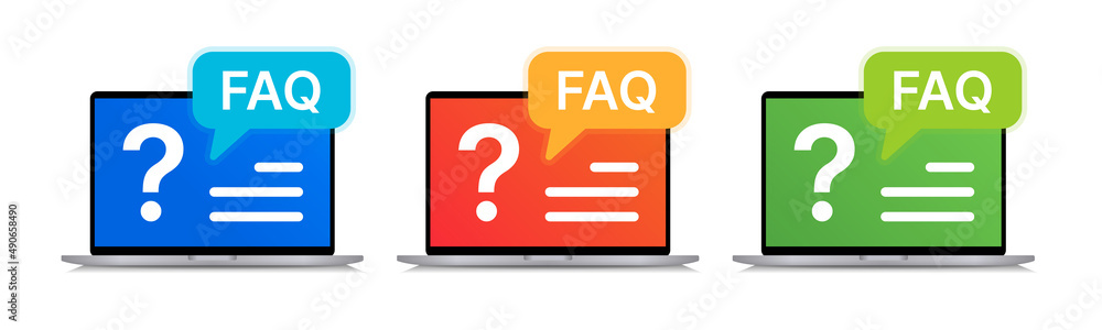 Poster faq symbol. question mark on computer screen vector illustration.