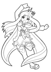 Cute anime manga girl jumps and rejoices made with lines	
