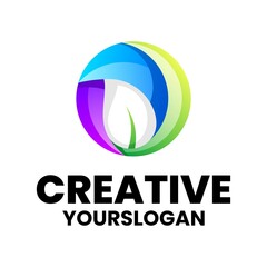 Vector logo illustration leaf circle gradient colorful style